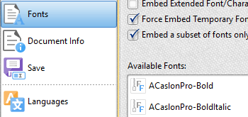 Font Embedding Options
