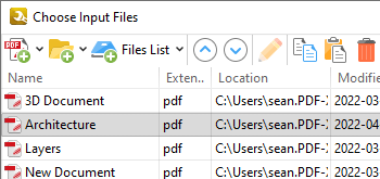Options for Sorting Documents in the Extended 'Choose Input Files' Dialog Box