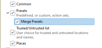 Merge Application Presets on Settings Import